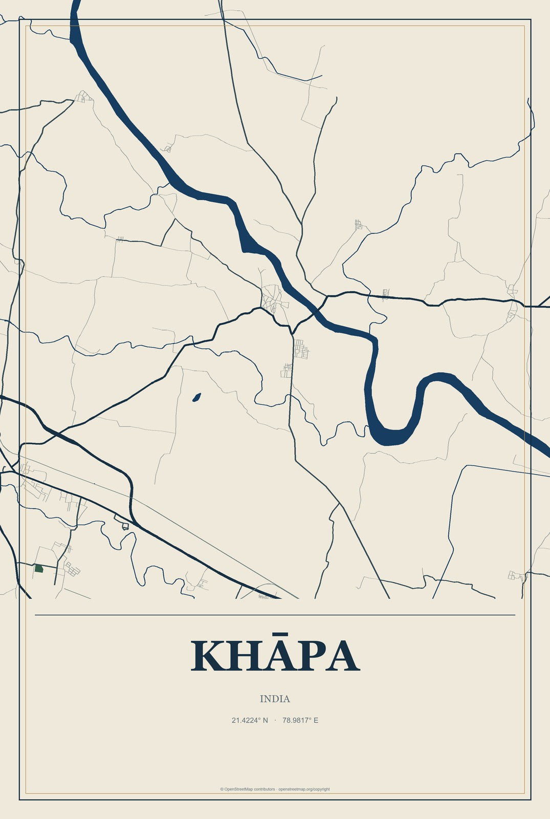 Khāpa, India City Map Aluminum Sign in Coastal Cutout style