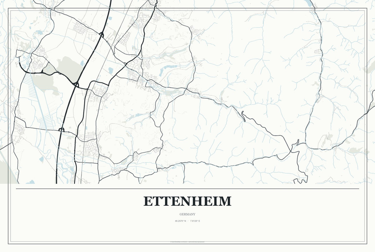 Ettenheim, Germany City Map Aluminum Sign in Gallery Air style