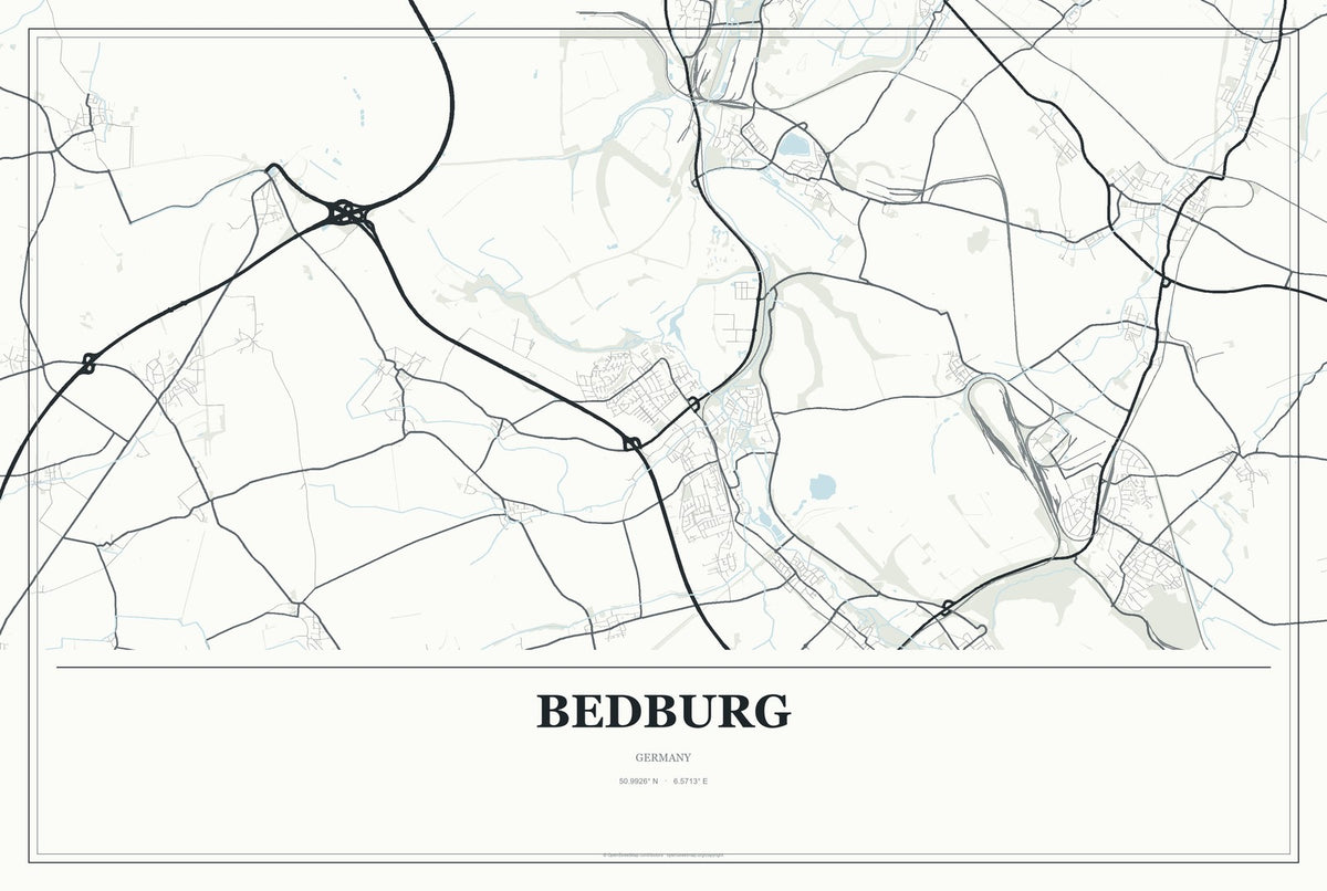 Bedburg, Germany City Map Aluminum Sign in Gallery Air style