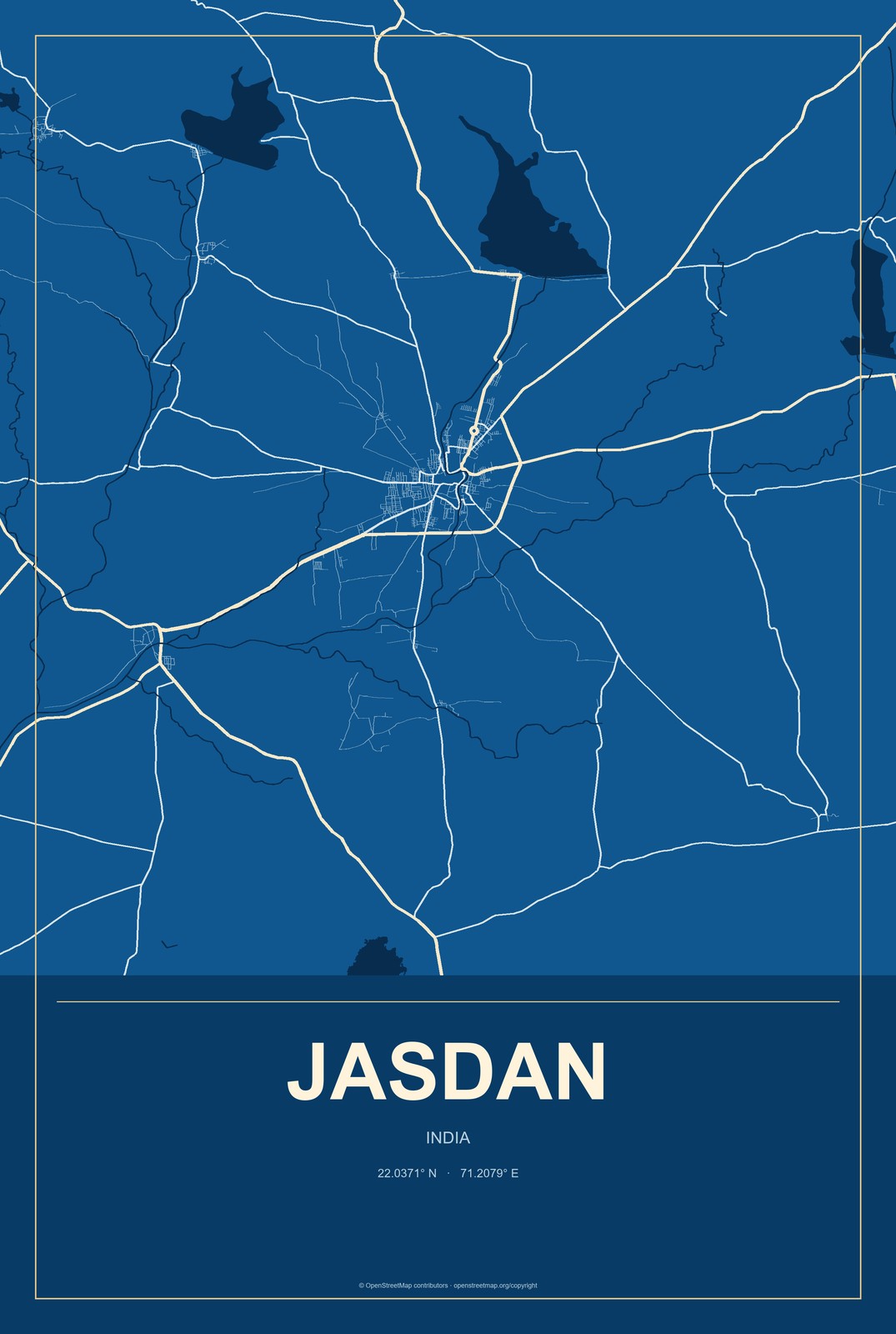 Jasdan, India City Map Aluminum Sign in Harbor Cobalt style