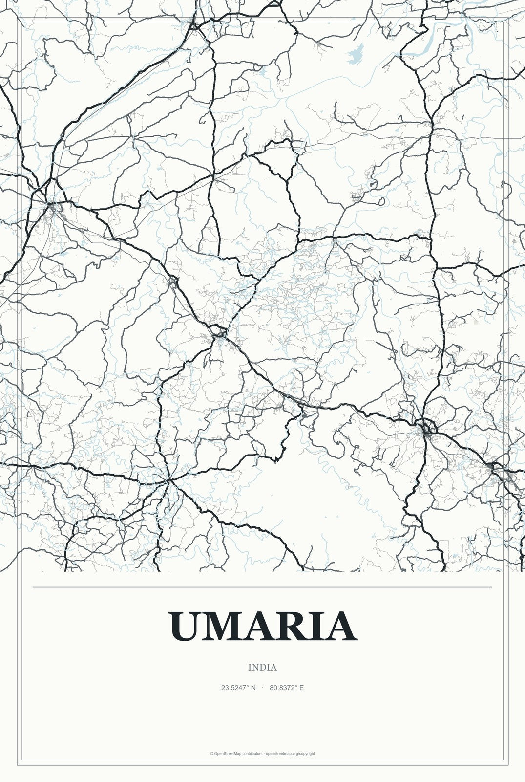 Umaria, India City Map Aluminum Sign in Gallery Air style