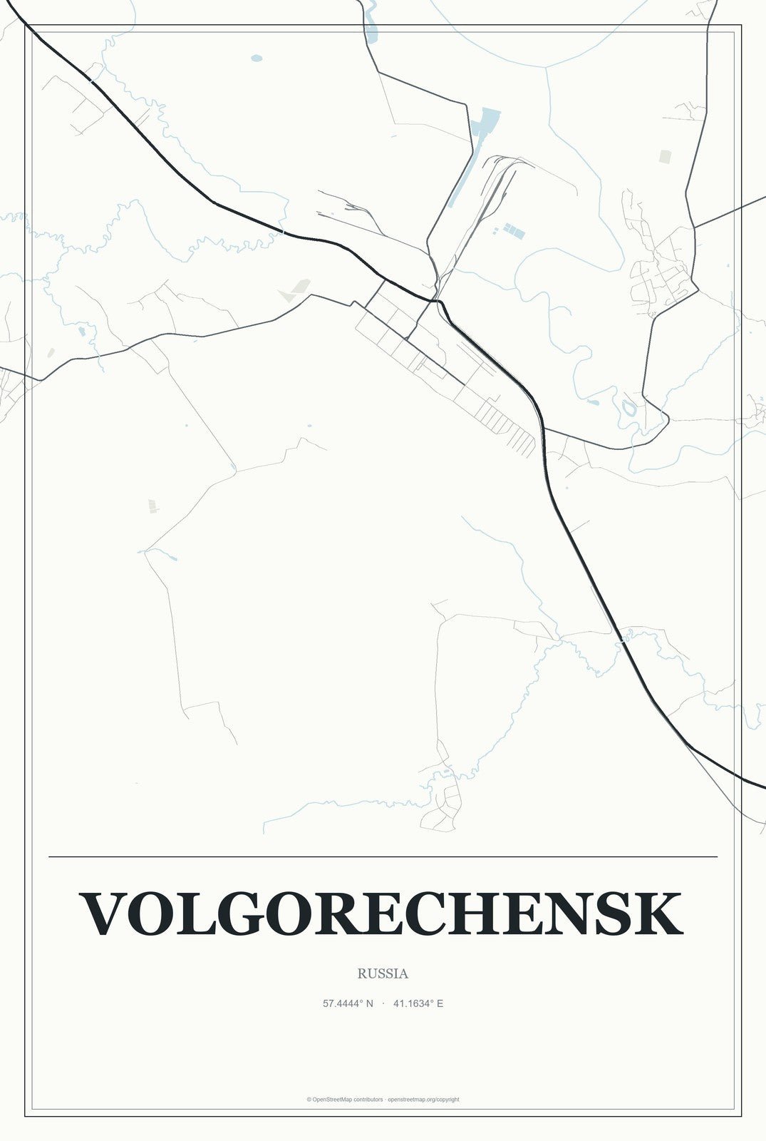 Volgorechensk, Russia City Map Aluminum Sign in Gallery Air style