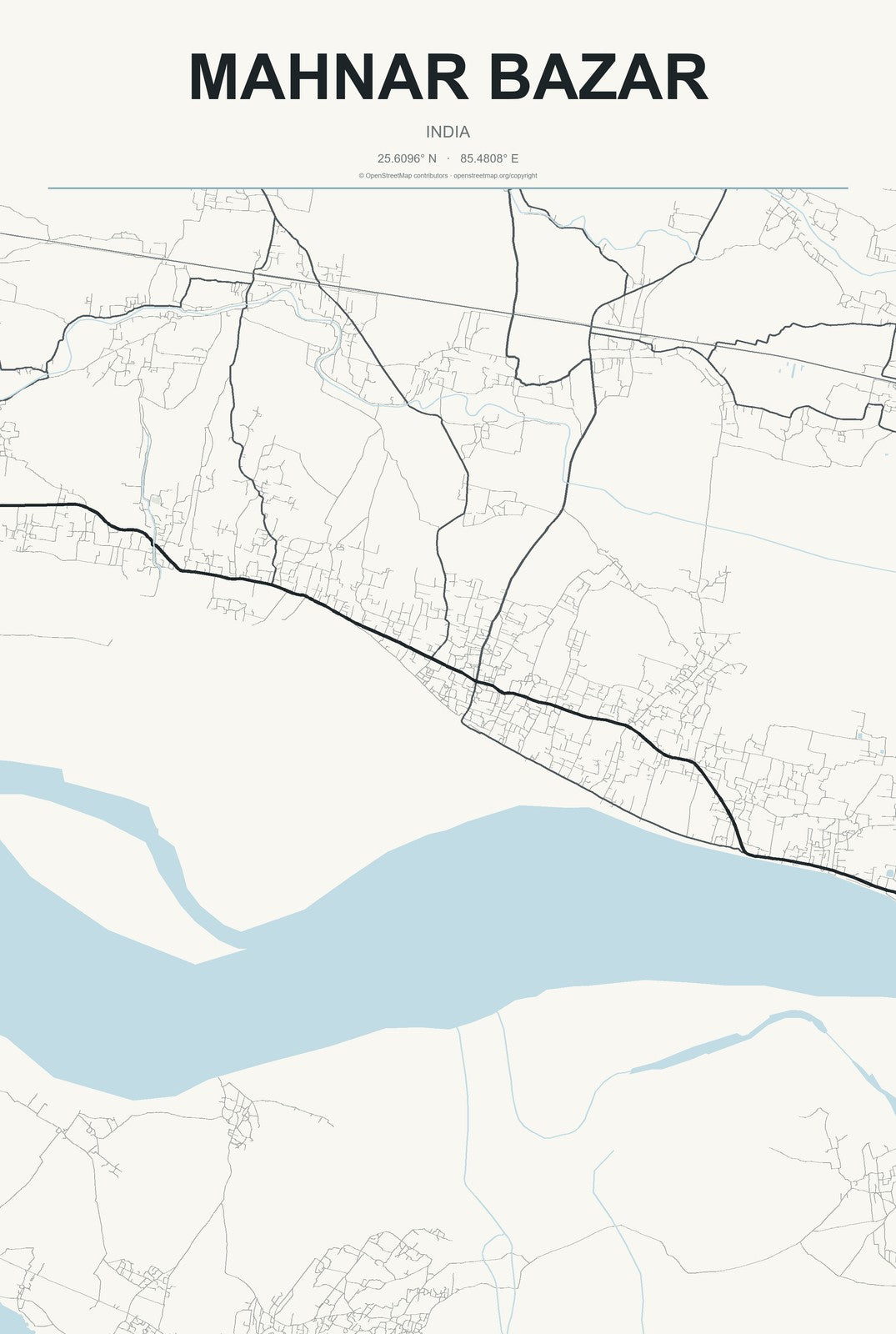 Mahnar Bazar, India City Map Aluminum Sign in Headline Atlas style