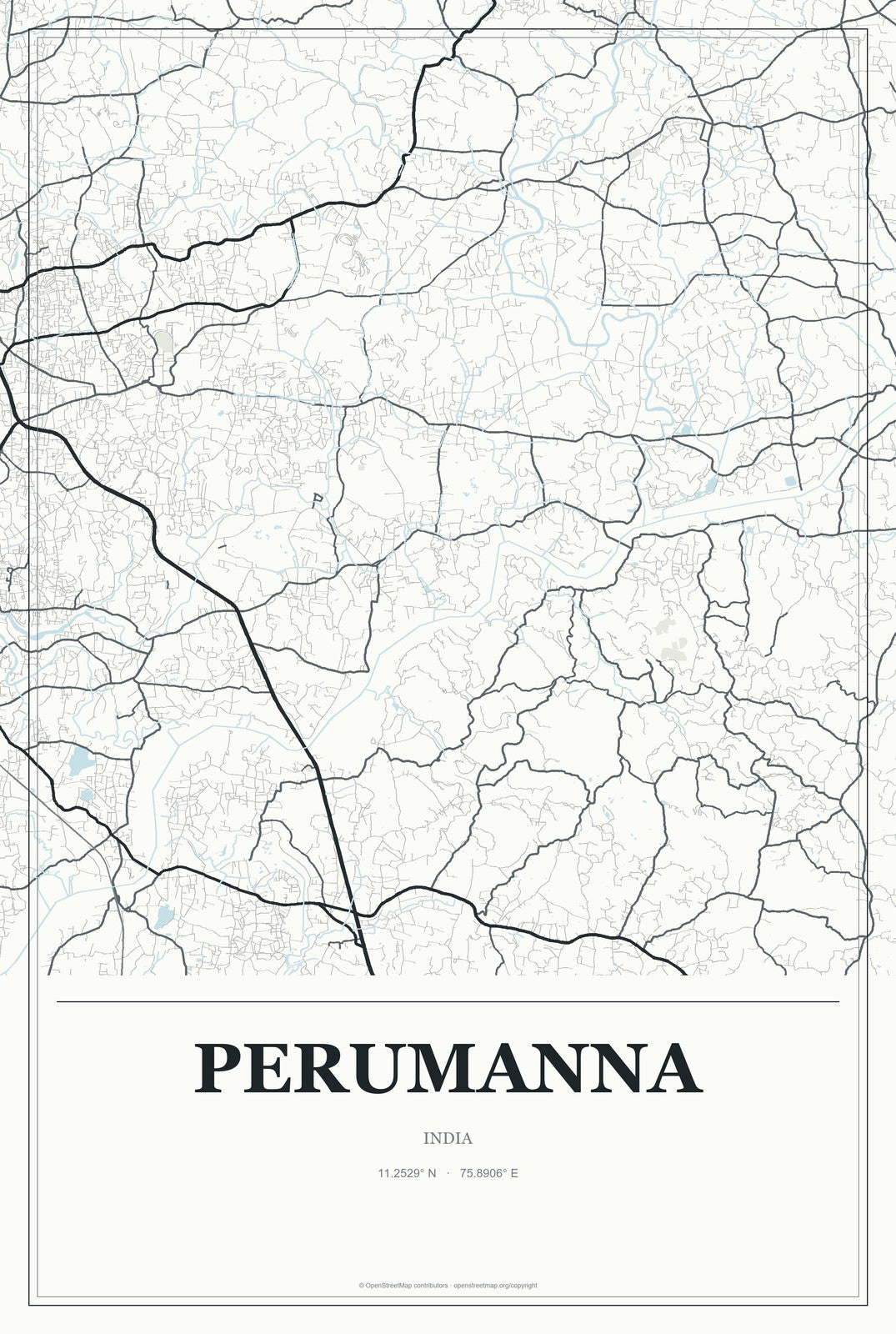 Perumanna, India City Map Aluminum Sign in Gallery Air style