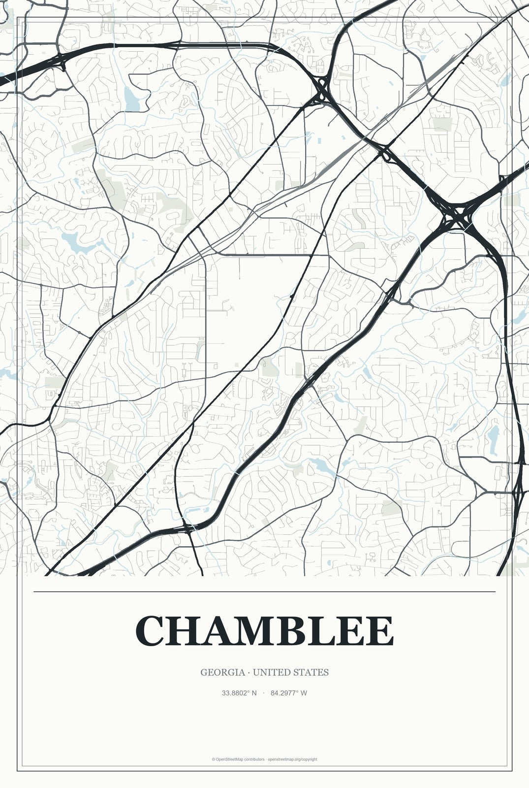 Chamblee, Georgia City Map Aluminum Sign in Gallery Air style