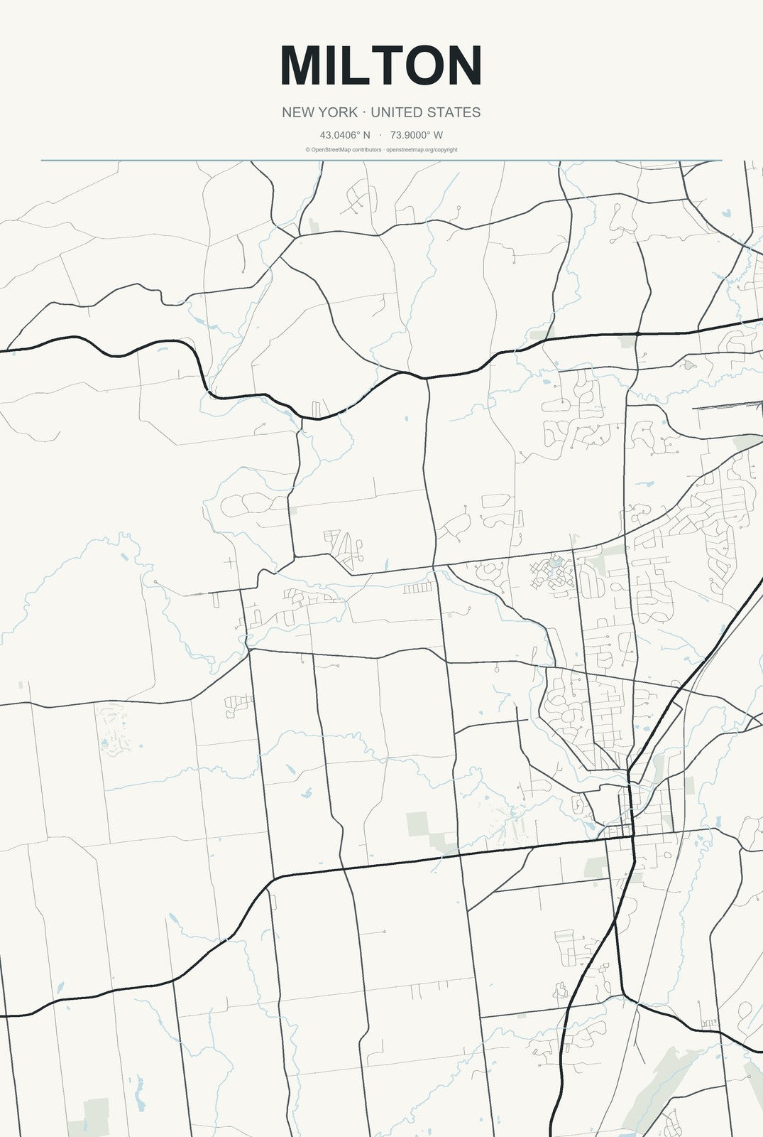 Milton, New York City Map Aluminum Sign in Headline Atlas style