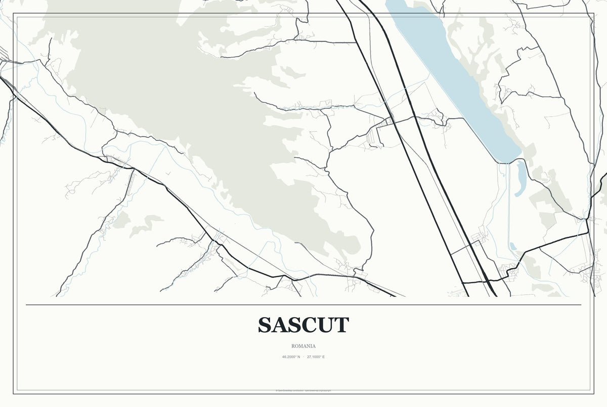 Sascut, Romania City Map Aluminum Sign in Gallery Air style