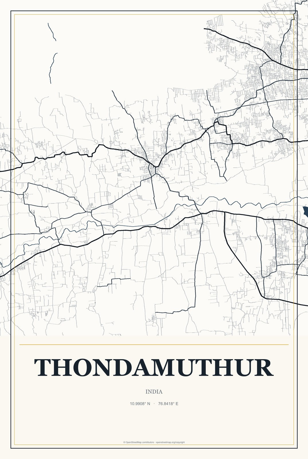 Thondamuthur, India City Map Aluminum Sign in Citrine Modern style