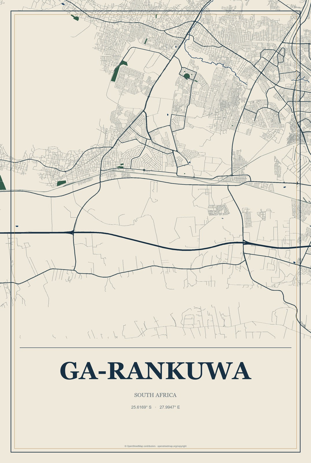 Ga-Rankuwa, South Africa City Map Aluminum Sign in Coastal Cutout style