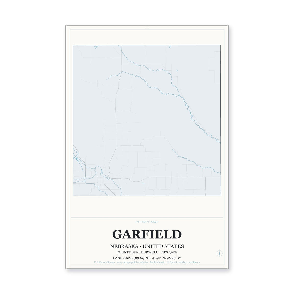 Garfield County, Nebraska Map Aluminum Sign in Gallery Air style