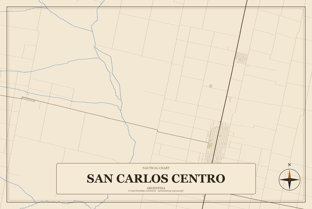 San Carlos Centro, Argentina City Map Aluminum Sign in Heritage Nautical style