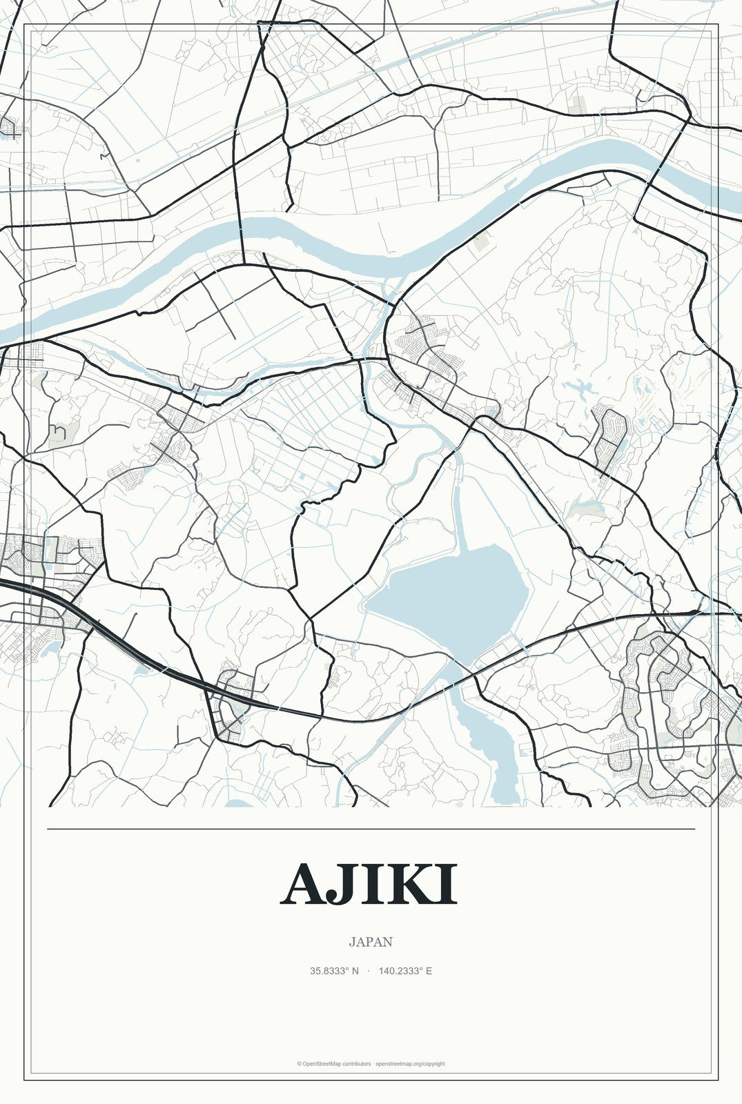 Ajiki, Japan City Map Aluminum Sign in Gallery Air style