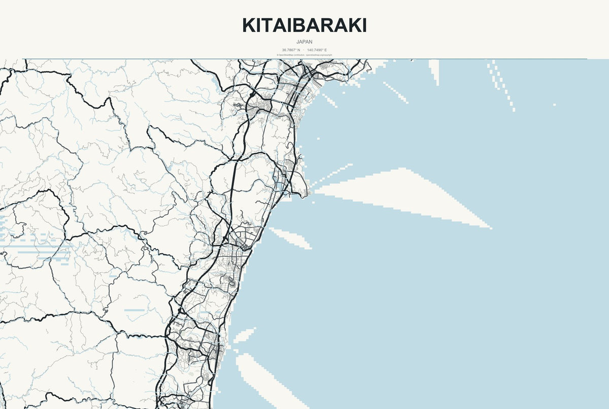 Kitaibaraki, Japan City Map Aluminum Sign in Headline Atlas style