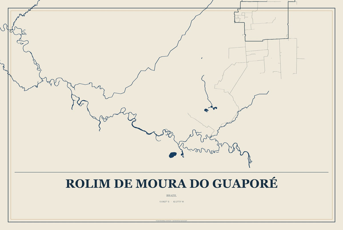 Rolim de Moura do Guaporé, Brazil City Map Aluminum Sign in Coastal Cutout style