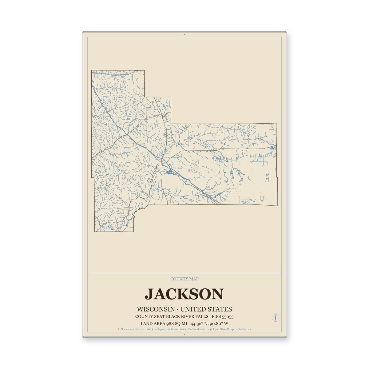 Jackson County, Wisconsin Map Aluminum Sign in Heritage Nautical style