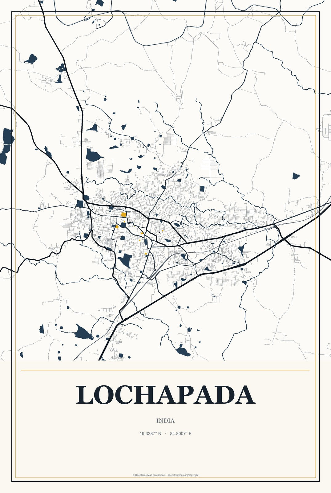 Lochapada, India City Map Aluminum Sign in Citrine Modern style