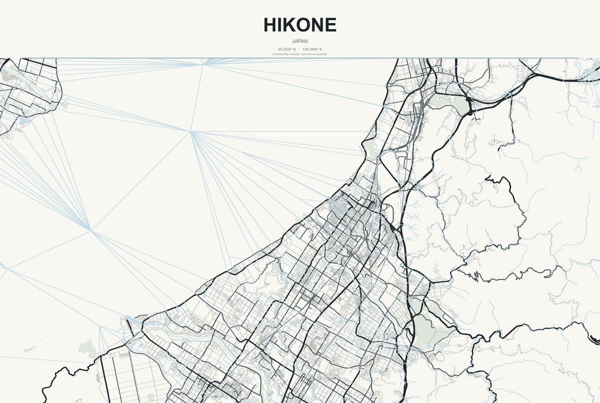 Hikone, Japan City Map Aluminum Sign in Headline Atlas style
