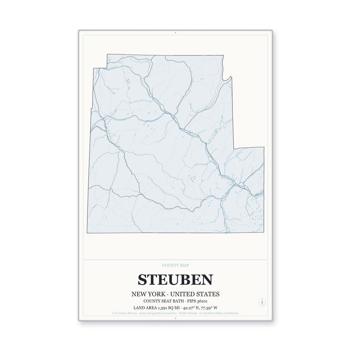 Steuben County, New York Map Aluminum Sign in Gallery Air style