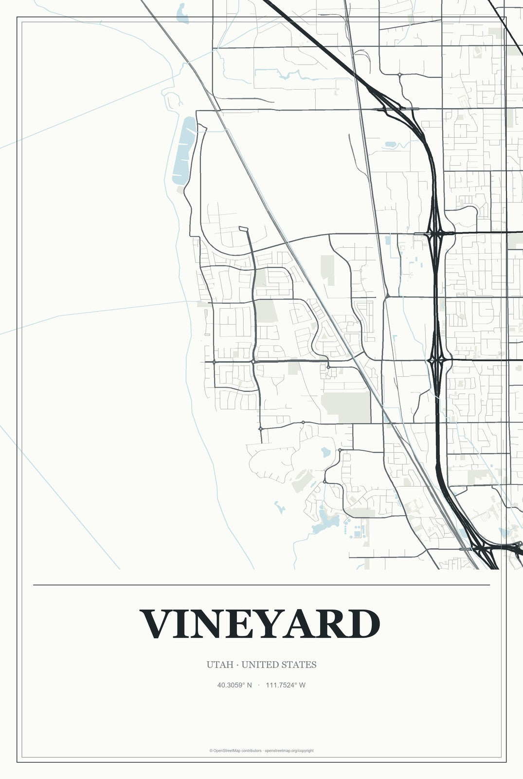 Vineyard, Utah City Map Aluminum Sign in Gallery Air style