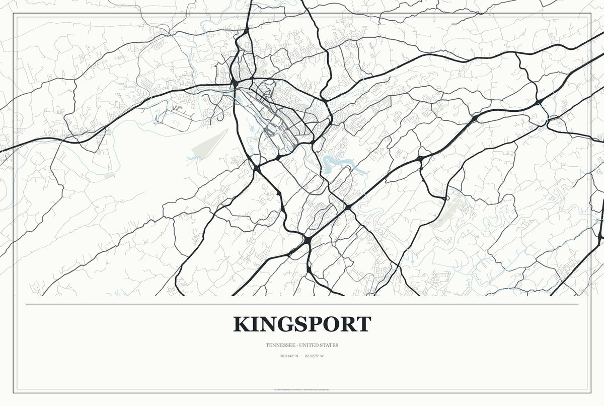 Kingsport, Tennessee City Map Aluminum Sign in Gallery Air style