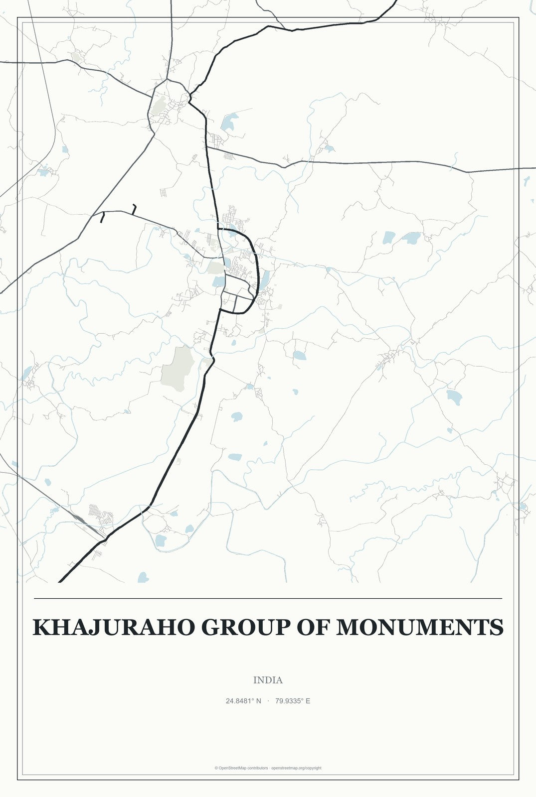 Khajuraho Group of Monuments, India City Map Aluminum Sign in Gallery Air style