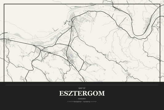 Esztergom, Hungary City Map Aluminum Sign in Museum Plaque style