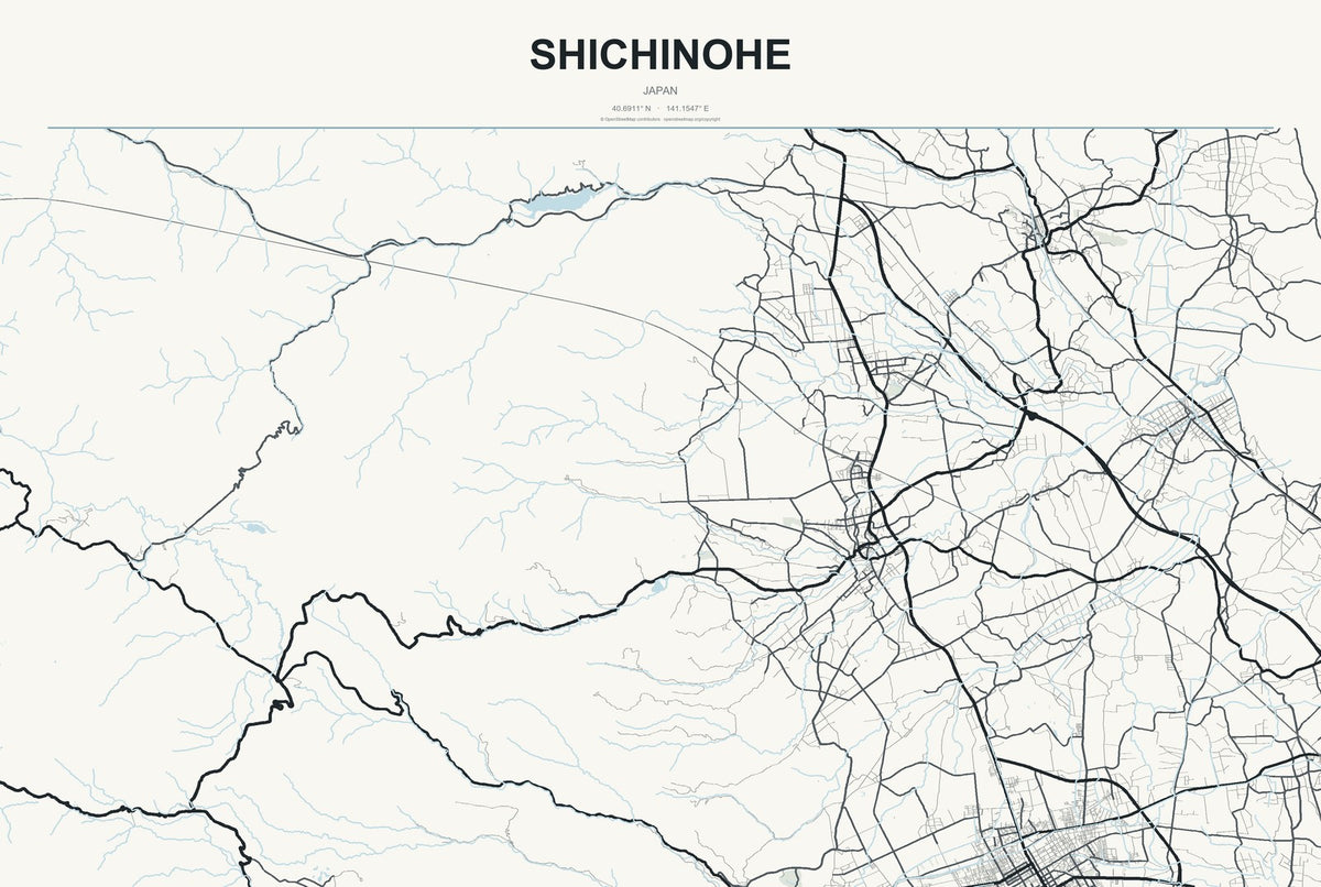 Shichinohe, Japan City Map Aluminum Sign in Headline Atlas style