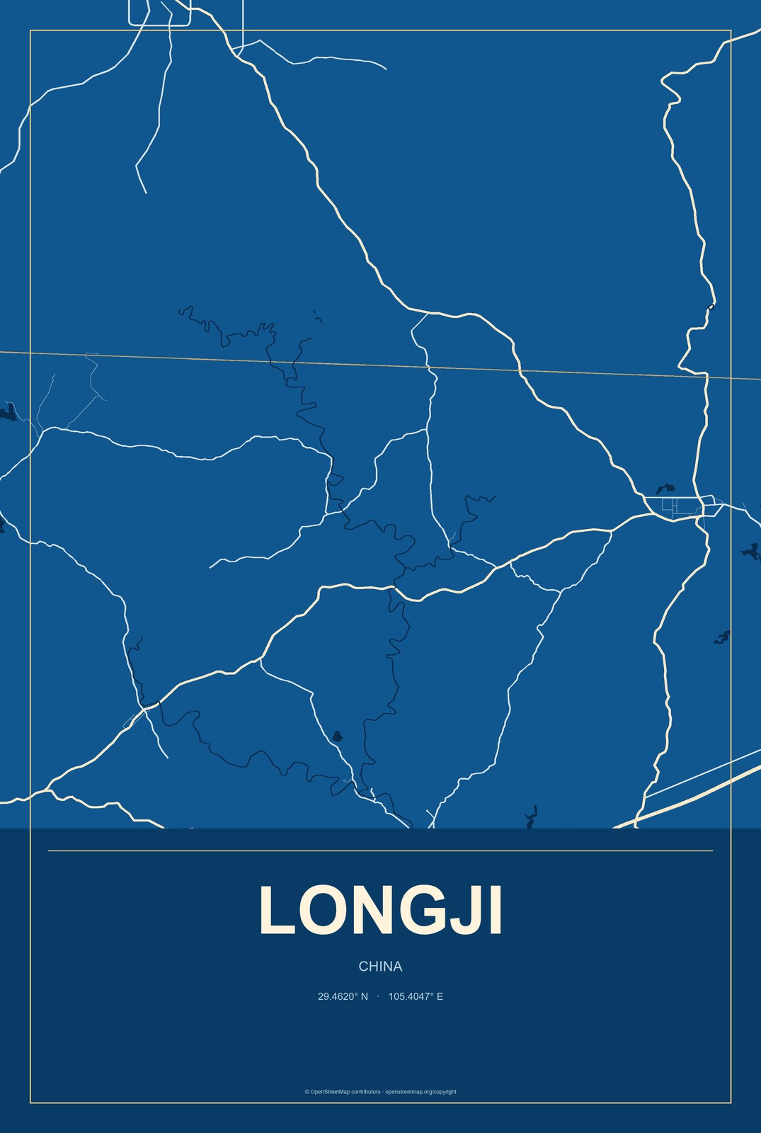 Longji, China City Map Aluminum Sign in Harbor Cobalt style