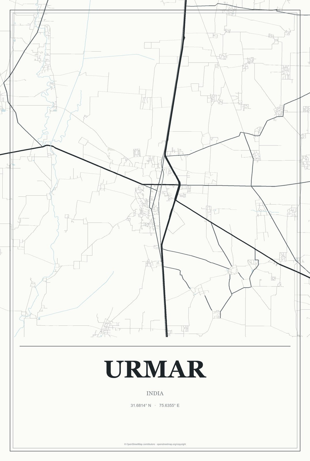 Urmar, India City Map Aluminum Sign in Gallery Air style