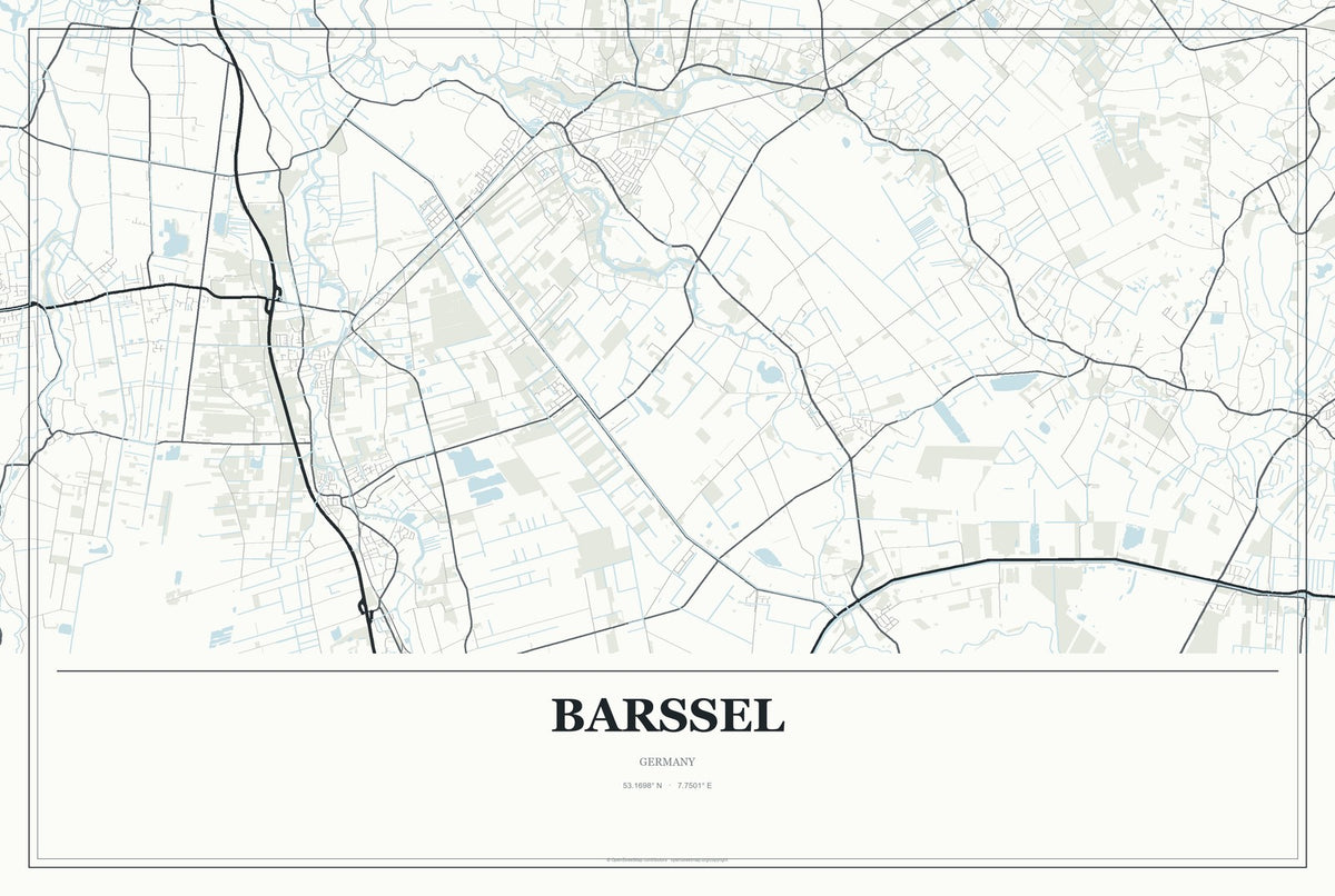 Barßel, Germany City Map Aluminum Sign in Gallery Air style