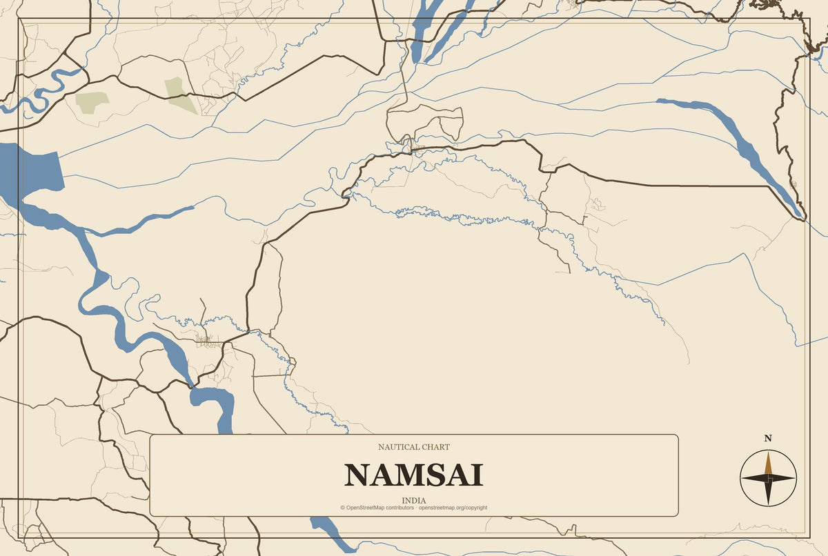 Namsai, India City Map Aluminum Sign in Heritage Nautical style