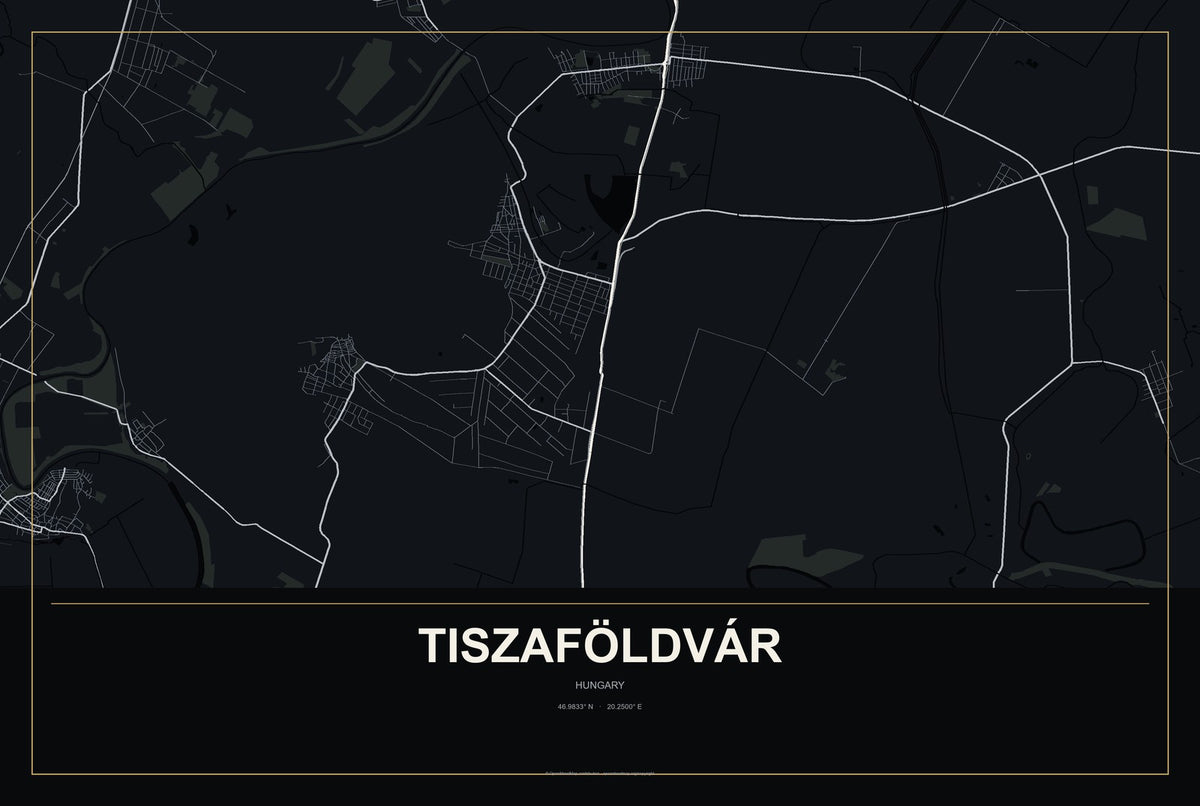 Tiszaföldvár, Hungary City Map Aluminum Sign in Metropolitan Noir style