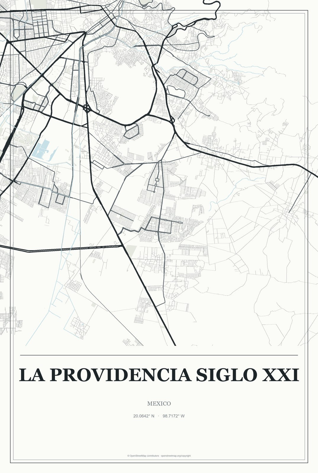 La Providencia Siglo XXI, Mexico City Map Aluminum Sign in Gallery Air style