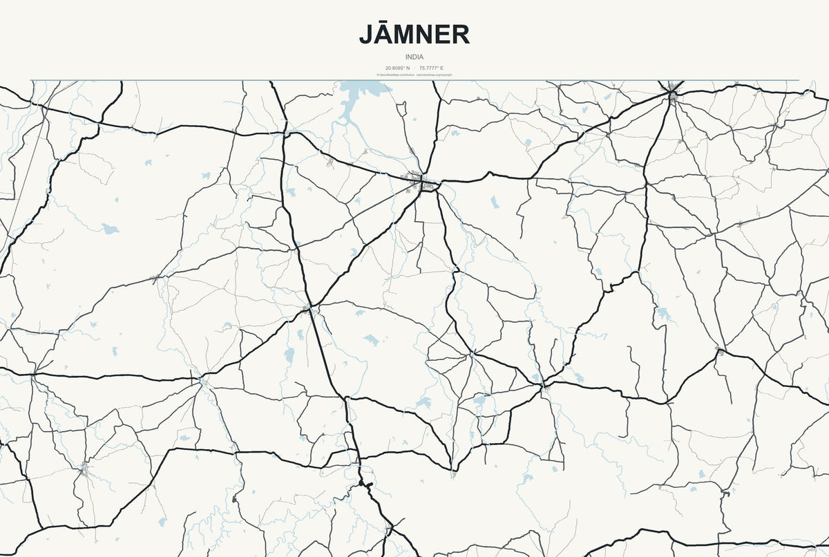 Jāmner, India City Map Aluminum Sign in Headline Atlas style