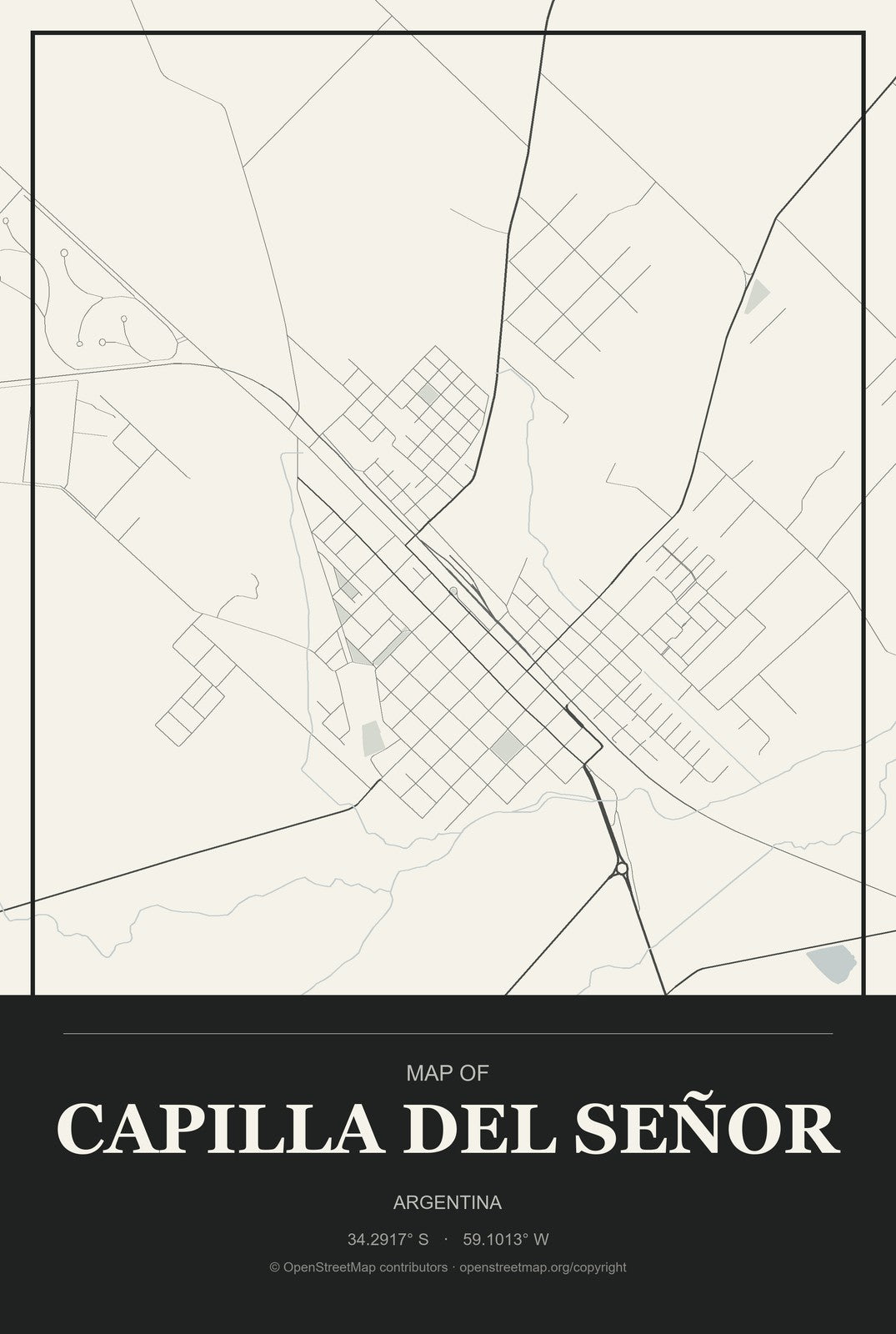 Capilla del Señor, Argentina City Map Aluminum Sign in Museum Plaque style