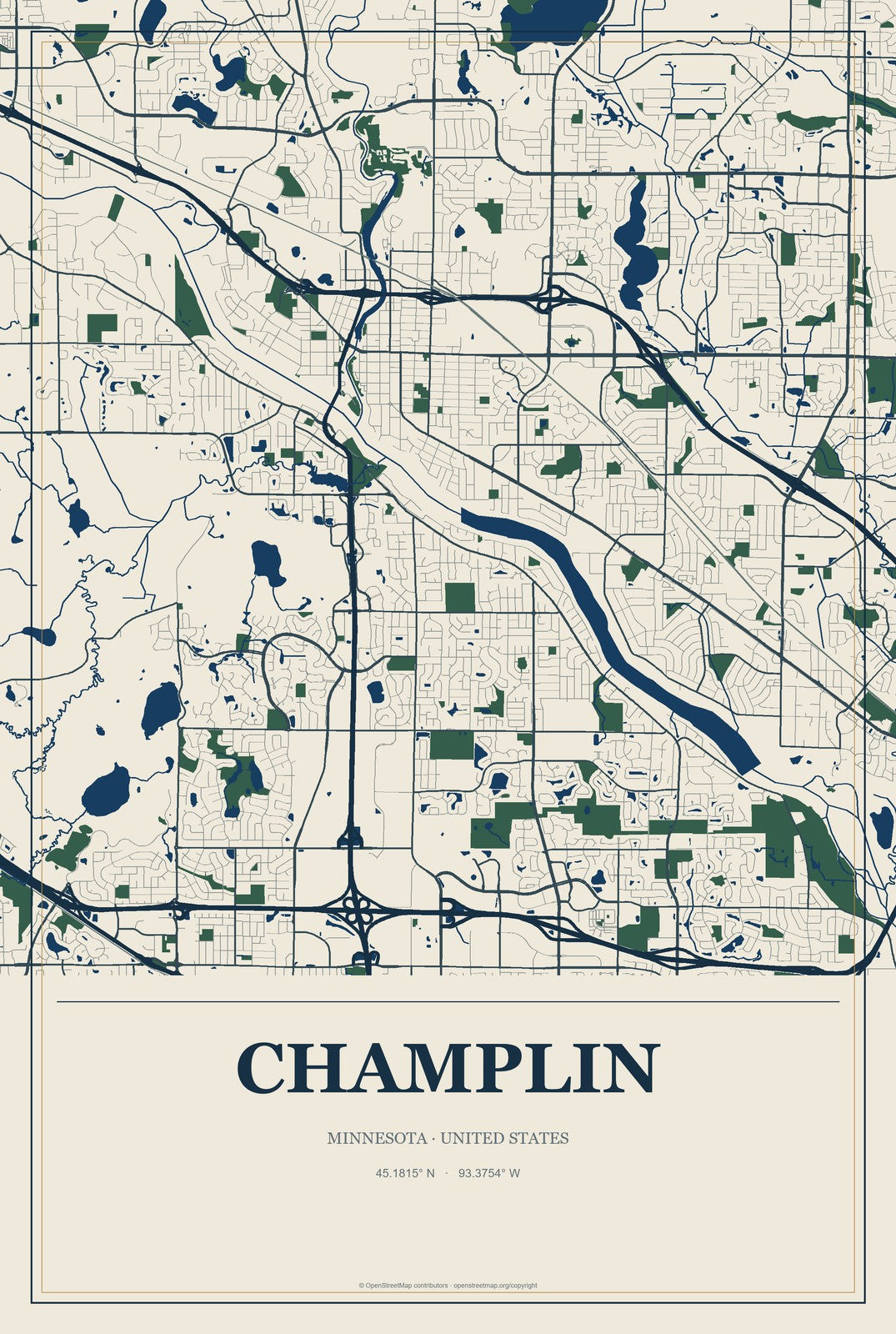 Champlin, Minnesota City Map Aluminum Sign in Coastal Cutout style