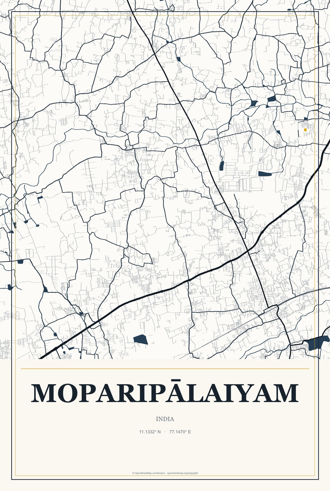 Moparipālaiyam, India City Map Aluminum Sign in Citrine Modern style
