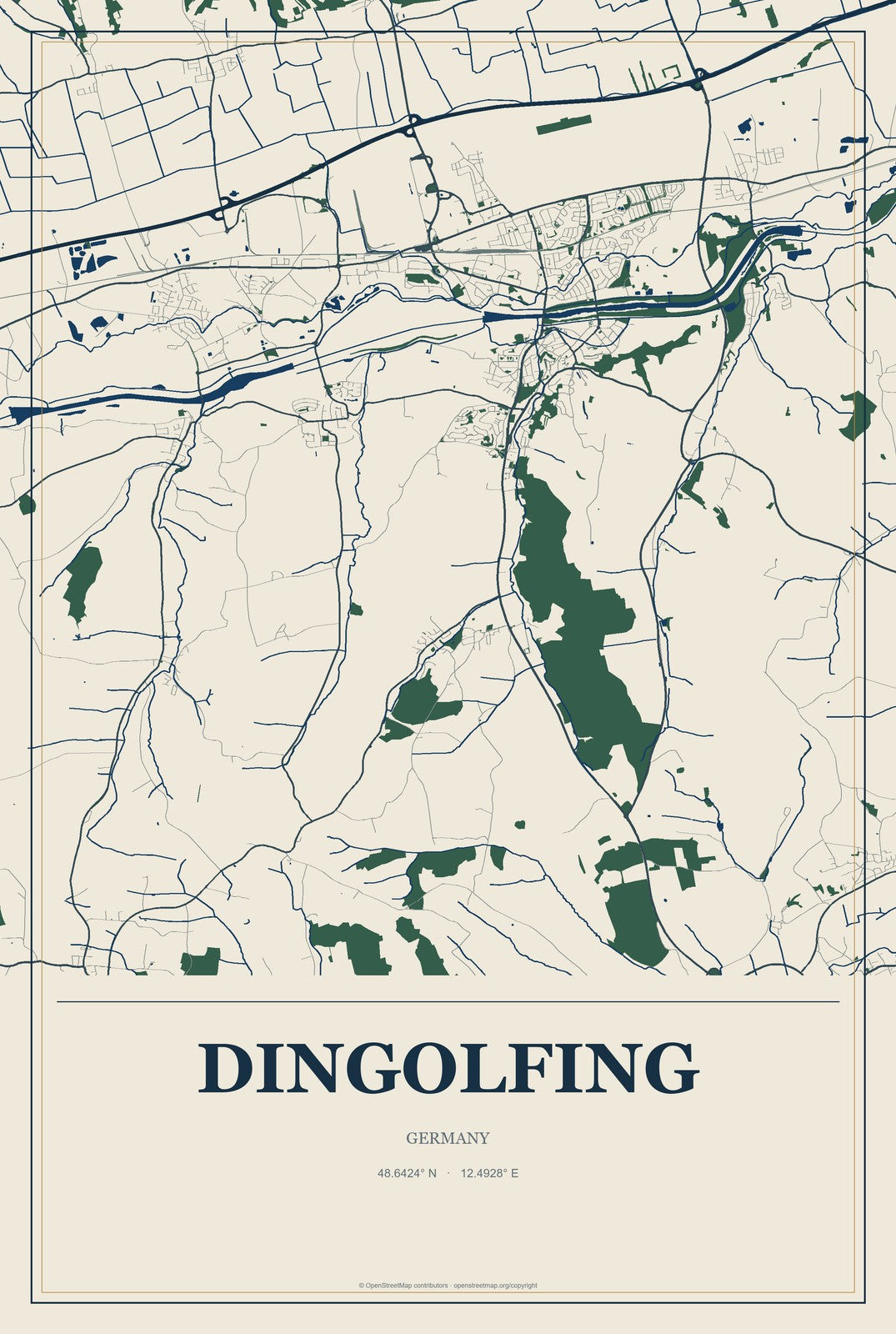 Dingolfing, Germany City Map Aluminum Sign in Coastal Cutout style