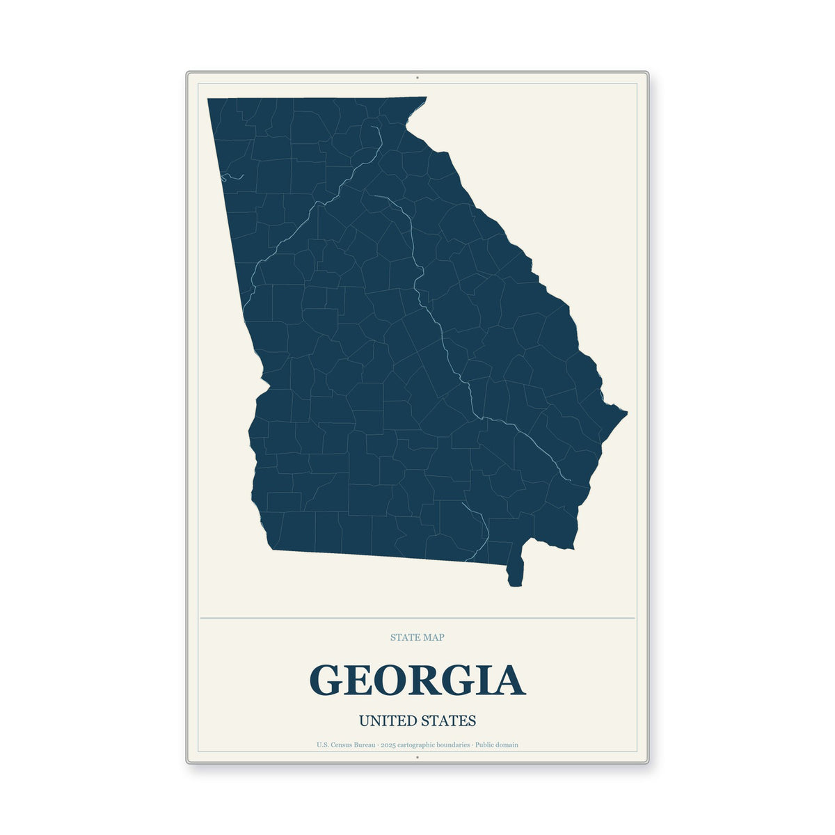 Georgia state map aluminum sign in Coastal Cutout style