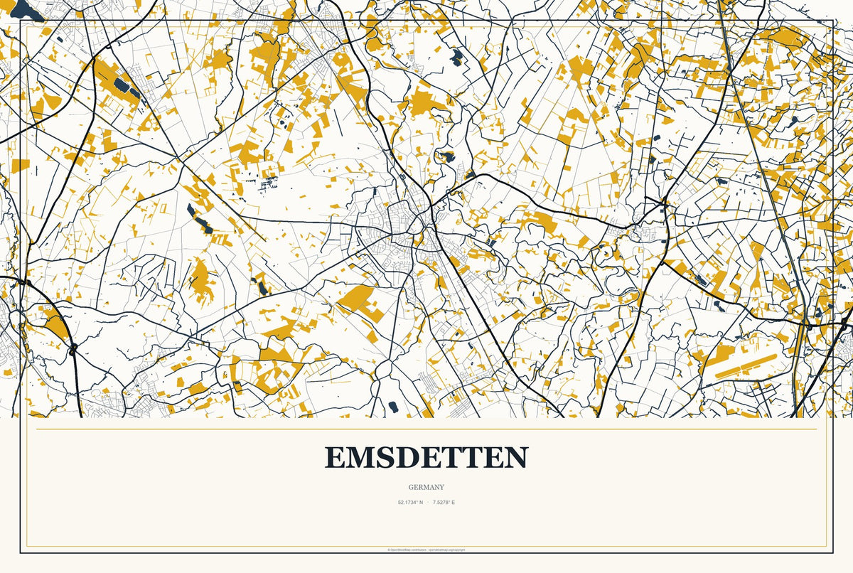 Emsdetten, Germany City Map Aluminum Sign in Citrine Modern style