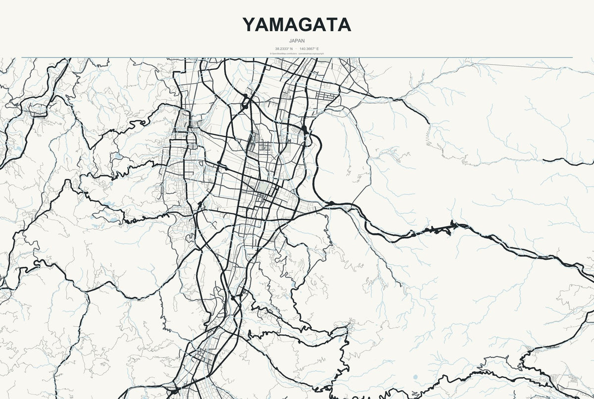 Yamagata, Yamagata, Japan City Map Aluminum Sign in Headline Atlas style