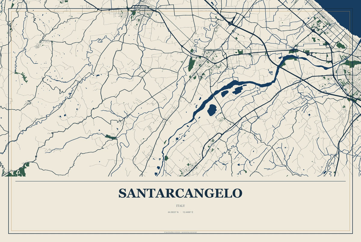 Santarcangelo, Italy City Map Aluminum Sign in Coastal Cutout style