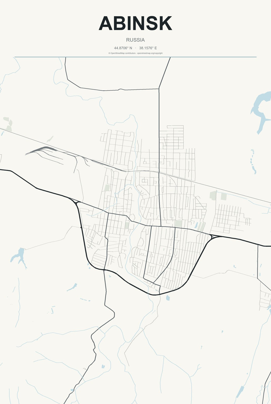 Abinsk, Russia City Map Aluminum Sign in Headline Atlas style