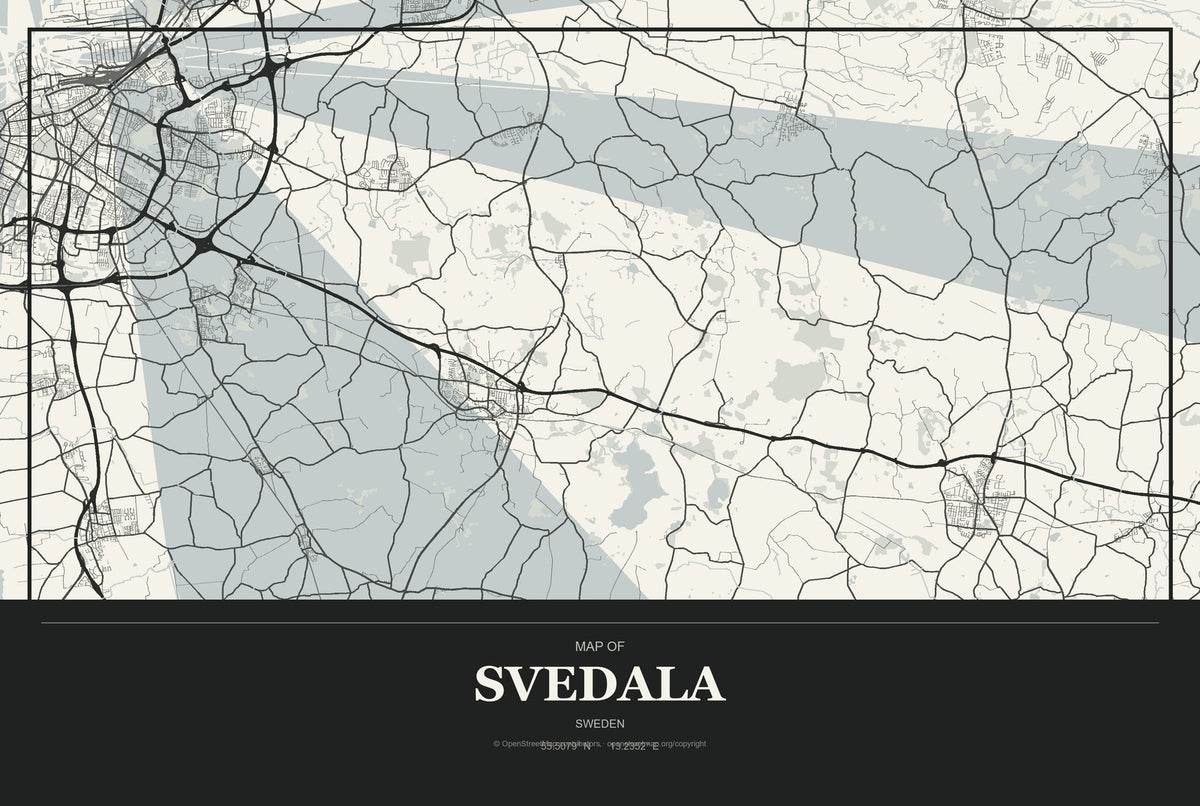 Svedala, Sweden City Map Aluminum Sign in Museum Plaque style