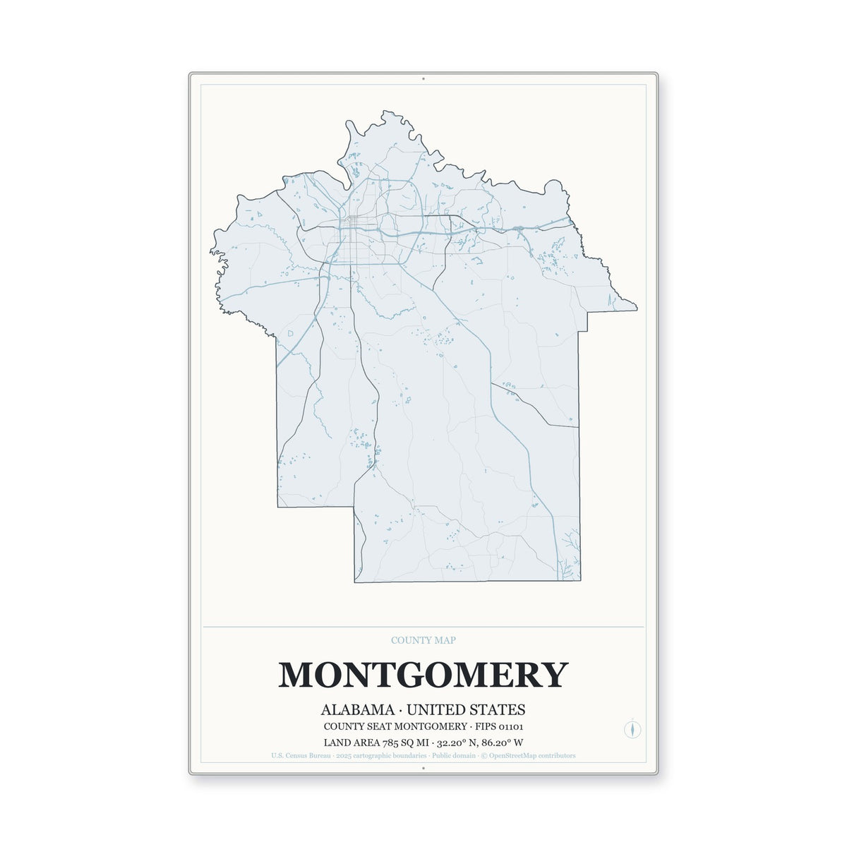 Montgomery County, Alabama Map Aluminum Sign in Gallery Air style
