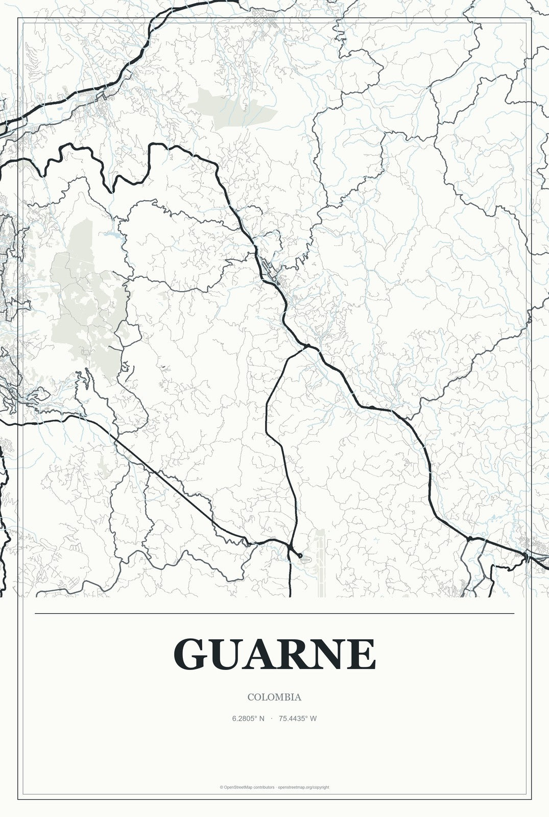 Guarne, Colombia City Map Aluminum Sign in Gallery Air style