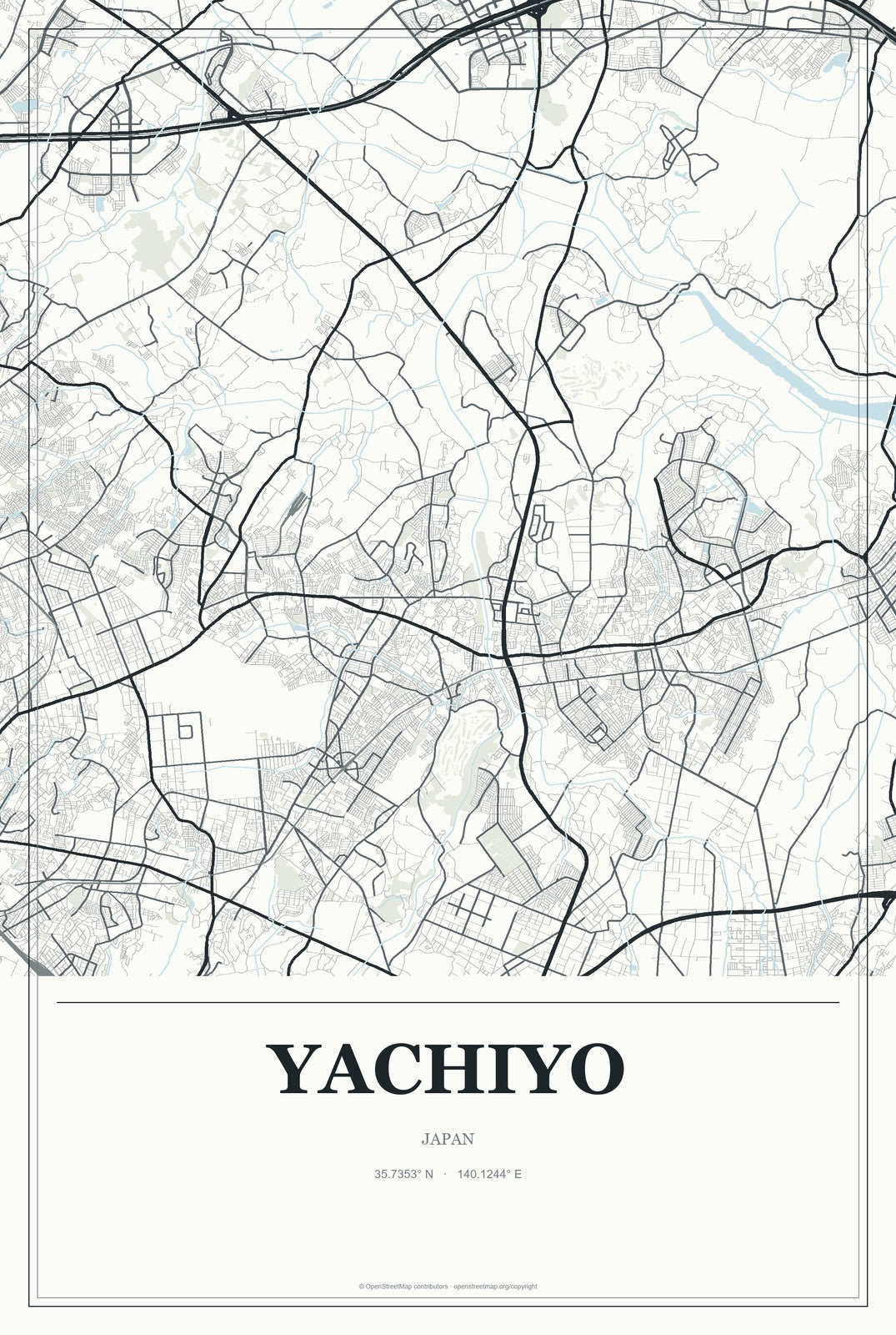 Yachiyo, Chiba, Japan City Map Aluminum Sign in Gallery Air style