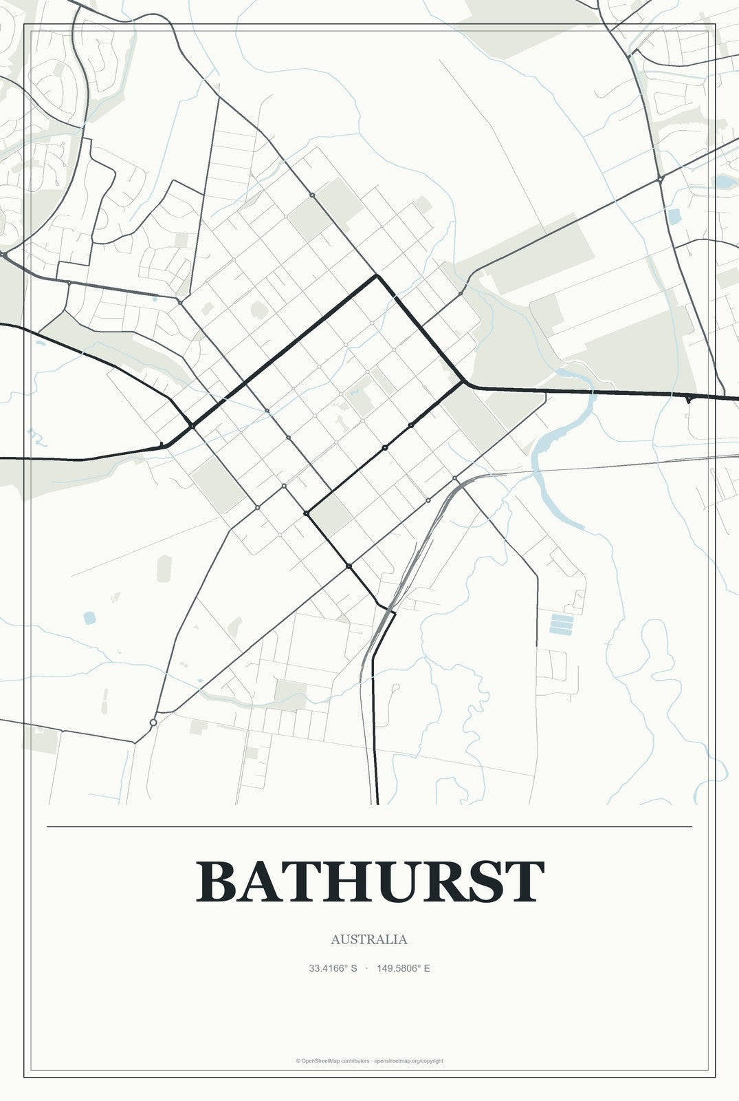Bathurst, Australia City Map Aluminum Sign in Gallery Air style