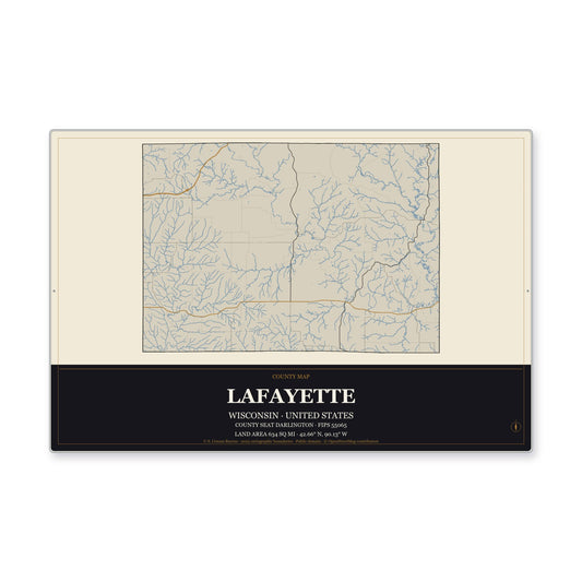 Lafayette County, Wisconsin Map Aluminum Sign in Museum Plaque style