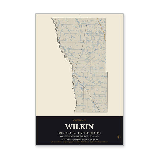Wilkin County, Minnesota Map Aluminum Sign in Museum Plaque style